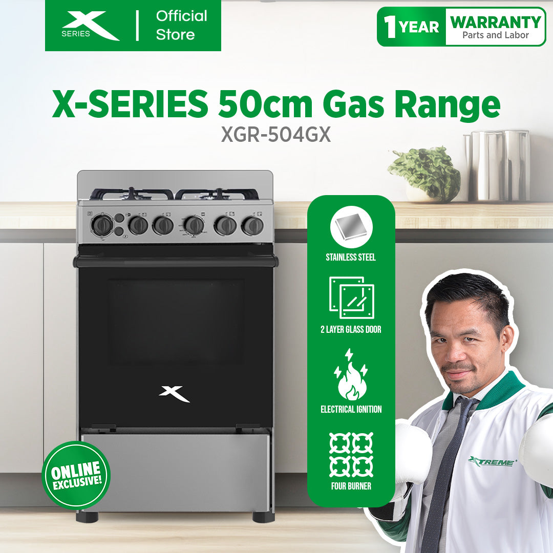 XTREME HOME 50cm Gas Range 4 Burner 55L Oven Free Standing Electric Ig