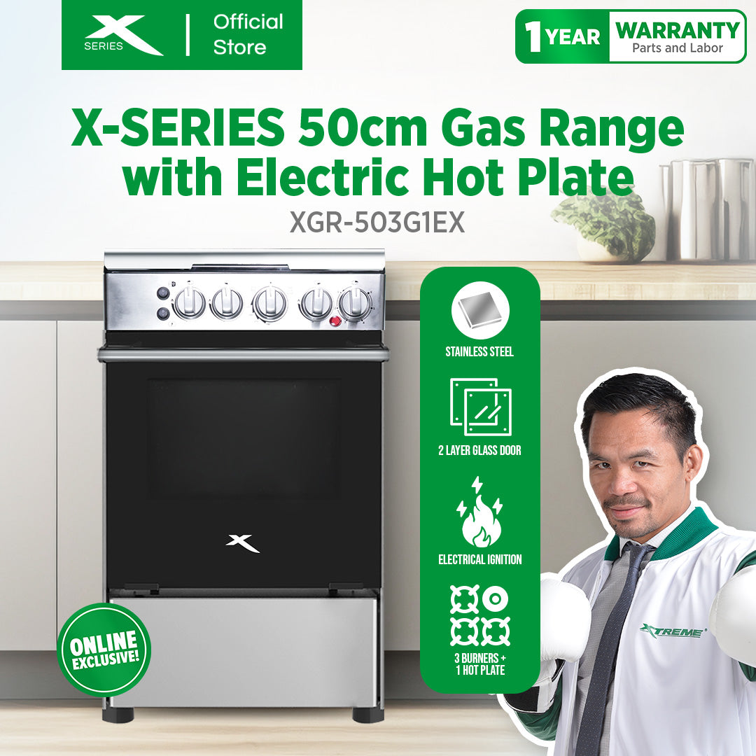 XTREME HOME 50cm Gas Range + 1-Electric Hot Plate 3-Gas Burner/Oven LPG Rotisserie | XGR-503G1E