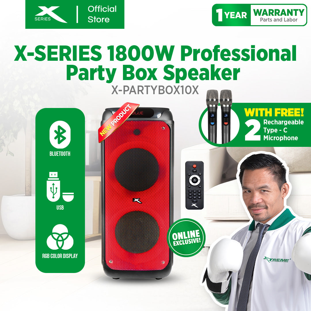 X-SERIES 1800W Professional Party Box Speaker 10" Bass Woofer Battery 15V/9Ah [X-PARTYBOX10X]