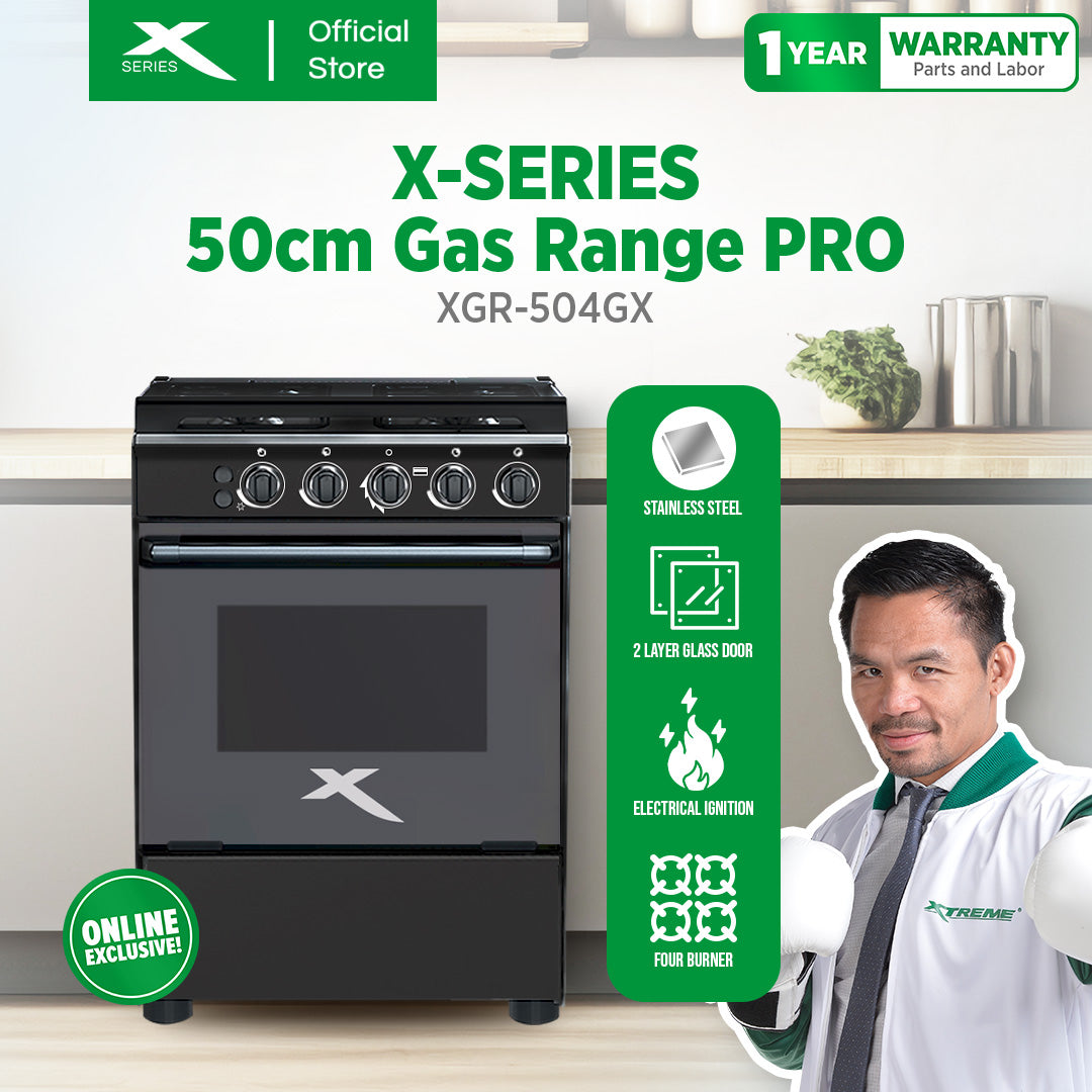 X-SERIES 50cm Gas Range 4-Burner 55L Oven LPG Gas Source w/ FFD Iron Cast & Cover | XGR-504GX