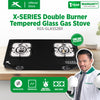 X-SERIES Double Burner Tempered Glass Gas Stove Cast Iron & Automatic Ignition | XGS-GLASS2BX