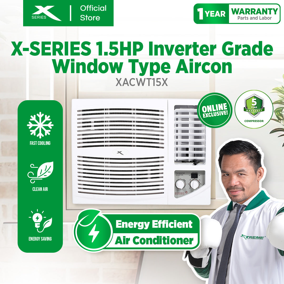 X SERIES 1.5HP Window Type Aircon Inverter Grade Manual White