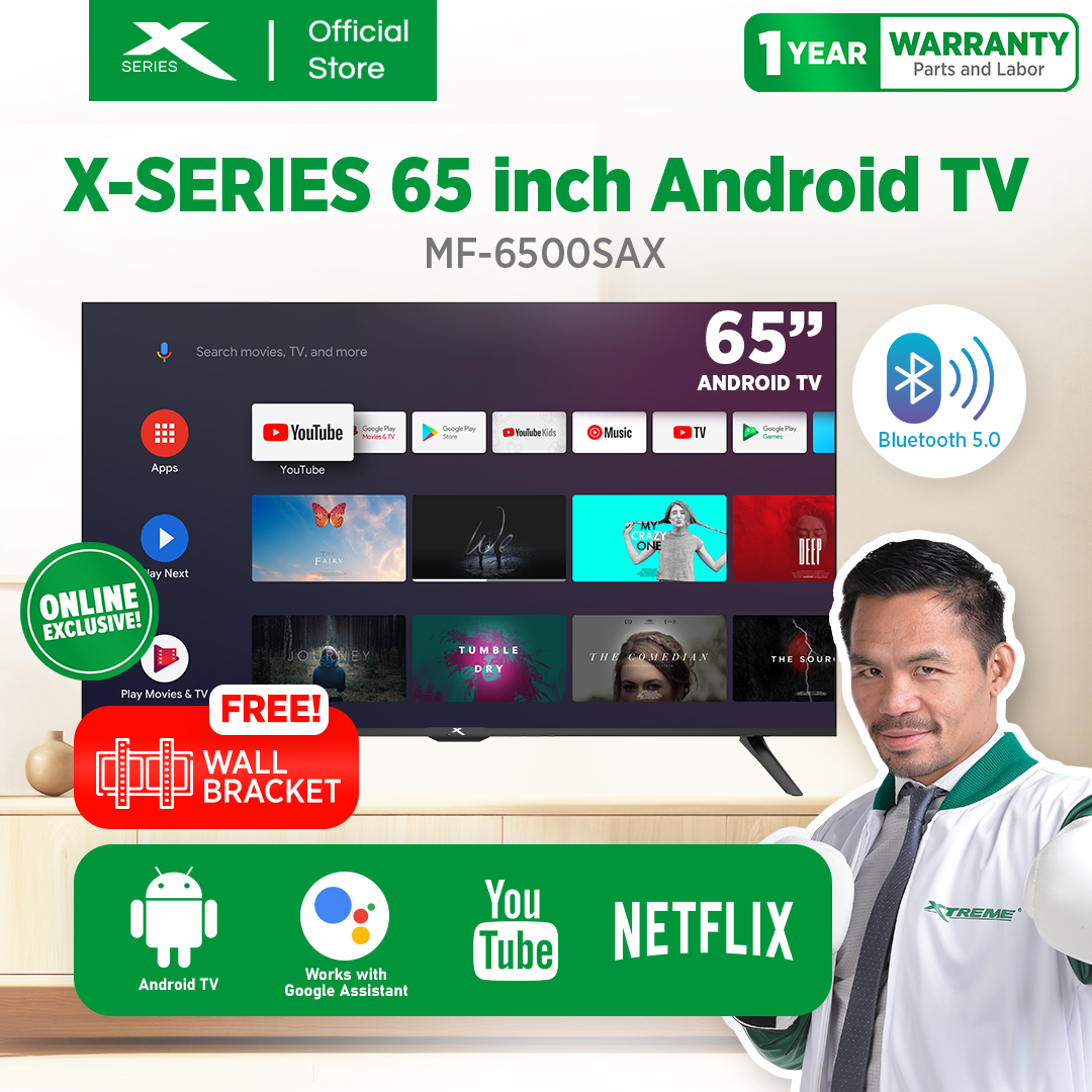 X-SERIES 65 inch LED TV Android 11.0 4K UHD Frameless with Free Wall Bracket (Black) | MF-6500SAX