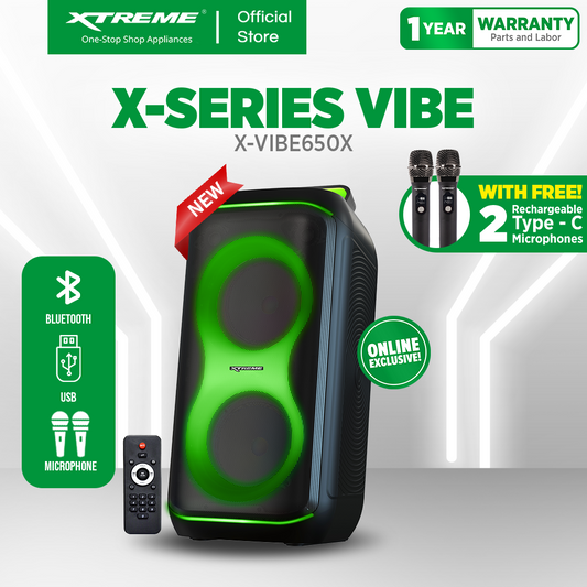 XTREME Vibe 800W Stylish Portable Karaoke Speaker with 2 Wireless Microphone (X-VIBE650)