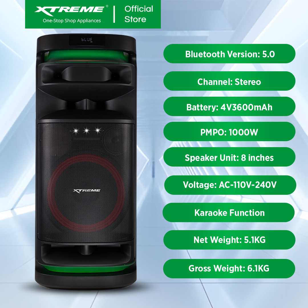 XTREME Rave 1000W Portable DJ Speaker with 2 Wireless Microphone (X-RAVE08)