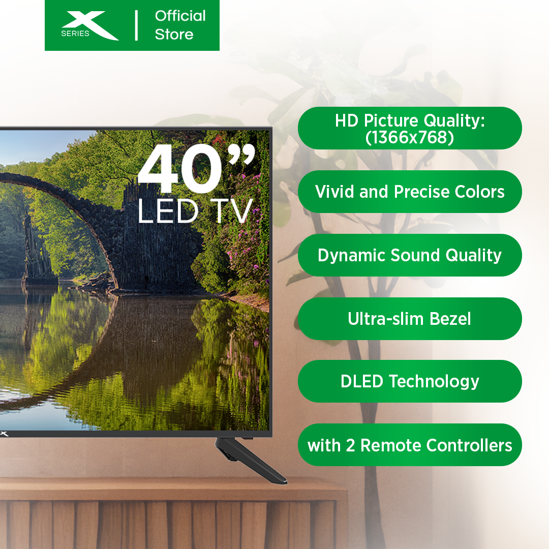X-SERIES 40 inch LED TV Slim USB Port HDMI VGA Dynamic Sound & HDR Quality 720P (Black) | MF-4000X