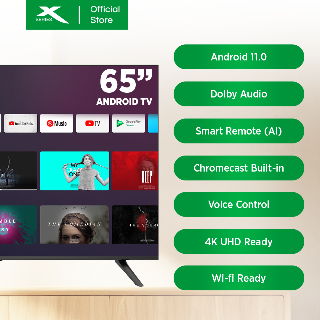 X-SERIES 65 inch LED TV Android 11.0 4K UHD Frameless with Free Wall Bracket (Black) | MF-6500SAX