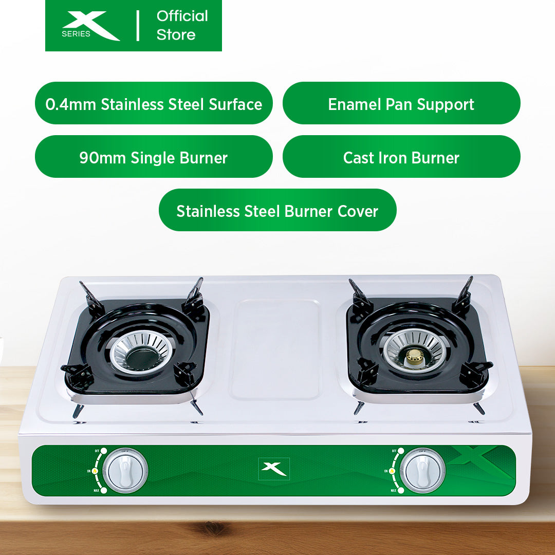 XTREME HOME Double Burner Gas Stove Cast Iron Stainless Steel Surface Automatic Ignition | XGS-2BECO