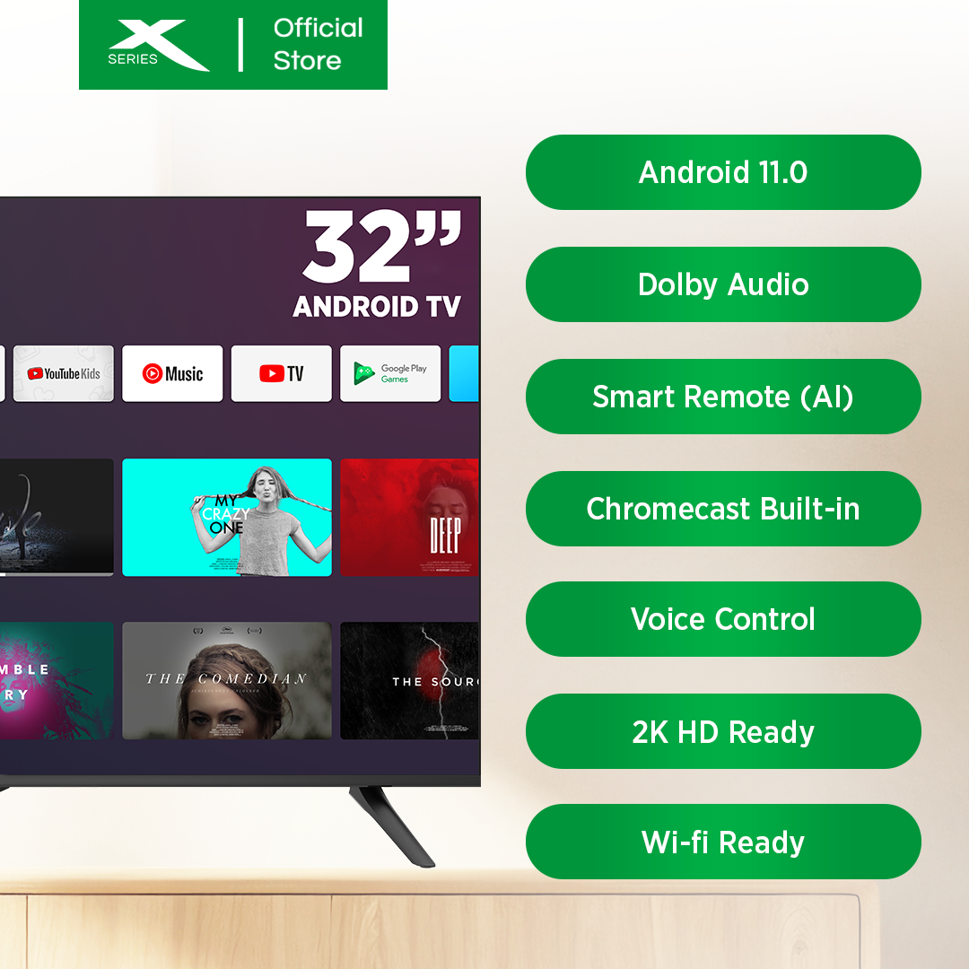 XTREME 32 inch LED TV Android 11.0 HD Frameless with Free Wall Bracket (Black)| MF-3200SA