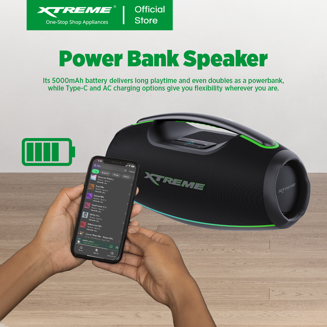 XTREME X-BOOM3 IPX7 WATERPROOF 5200mAh PORTABLE WIRELESS BLUETOOTH TWS SPEAKER WITH POWERBANK (X-BOOM3X)