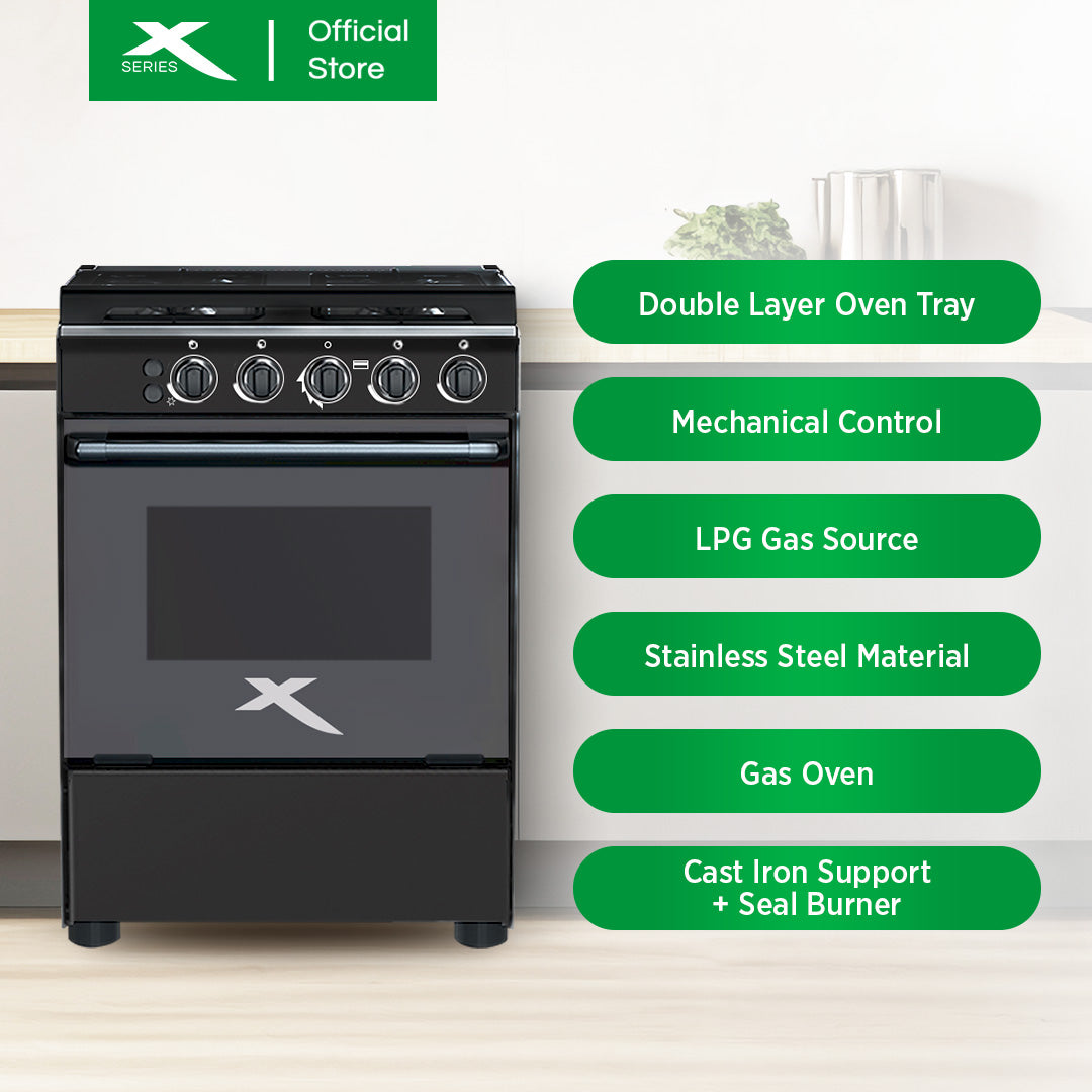 X-SERIES 50cm Gas Range 4-Burner 55L Oven LPG Gas Source w/ FFD Iron Cast & Cover | XGR-504GX