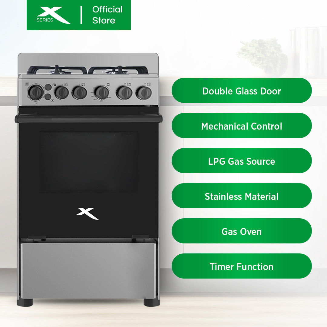 XTREME HOME 50cm Gas Range 4 Burner 55L Oven Free Standing Electric Ignition LPG Source | XGR-504G