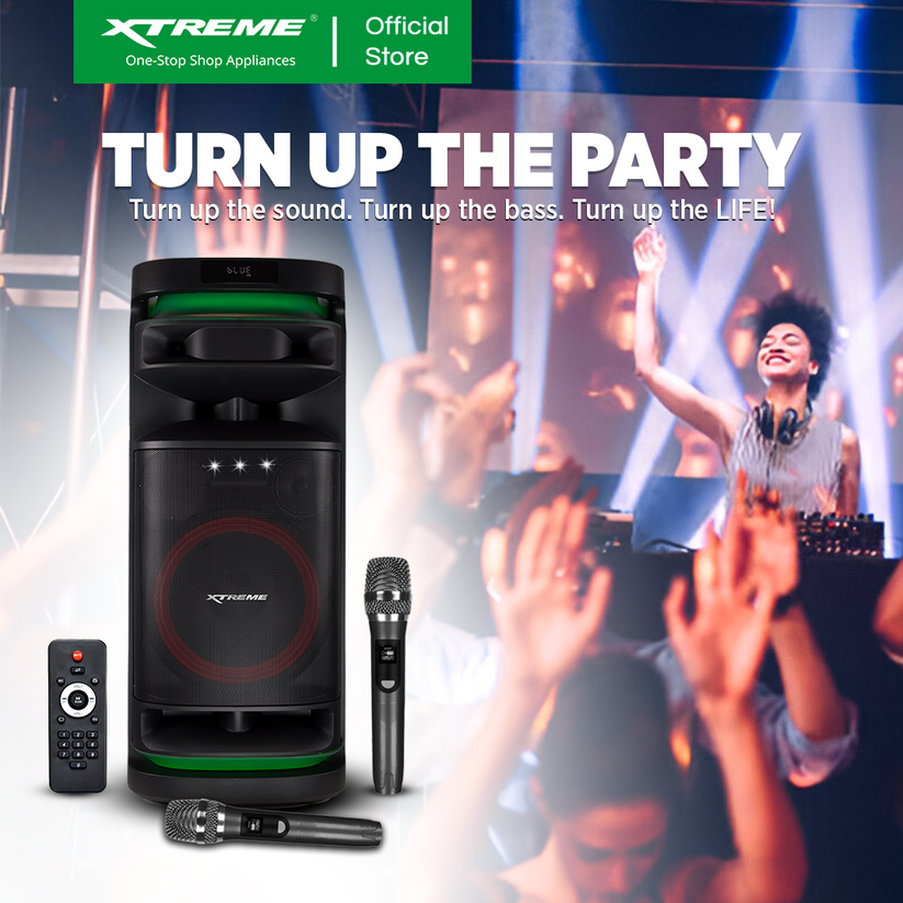 XTREME Rave 1400W Portable DJ Speaker with 2 Wireless Microphone (X-RA ...