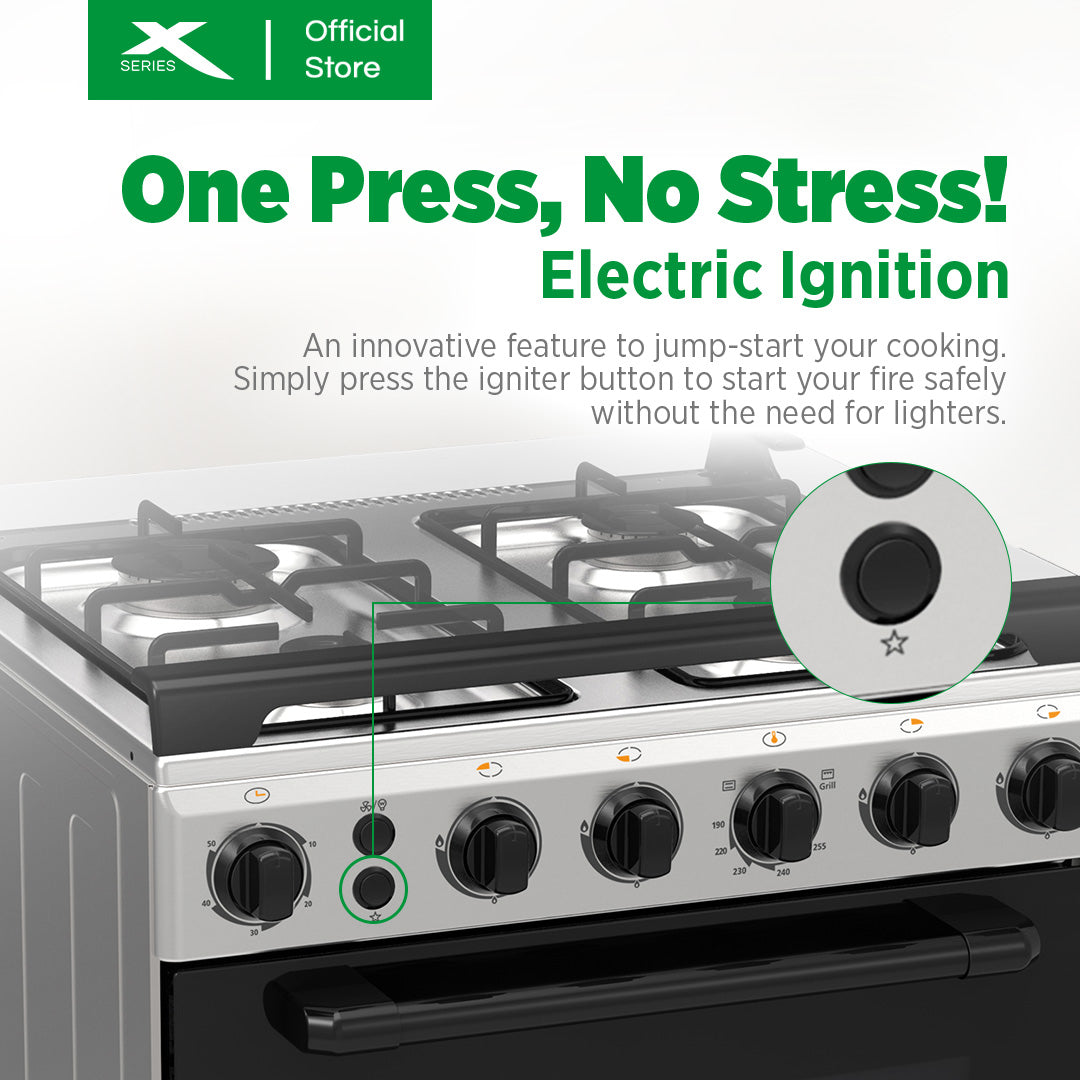 XTREME HOME 60cm Gas Range 4 Burner 67L Oven Electric Ignition LPG Source Panel Rotisserie | XGR-604G