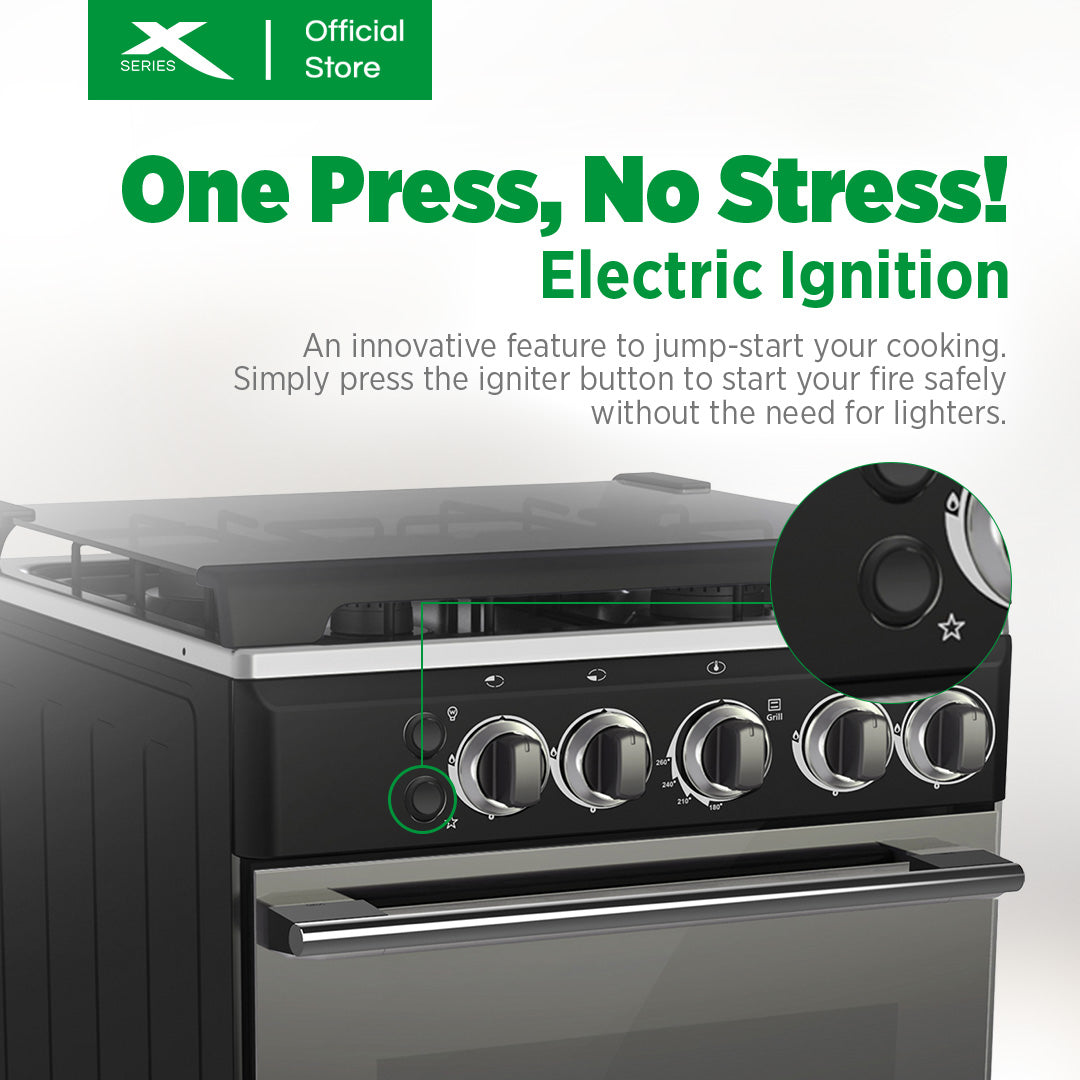 X-SERIES 50cm Gas Range 4-Burner 55L Oven LPG Gas Source w/ FFD Iron Cast & Cover | XGR-504GX