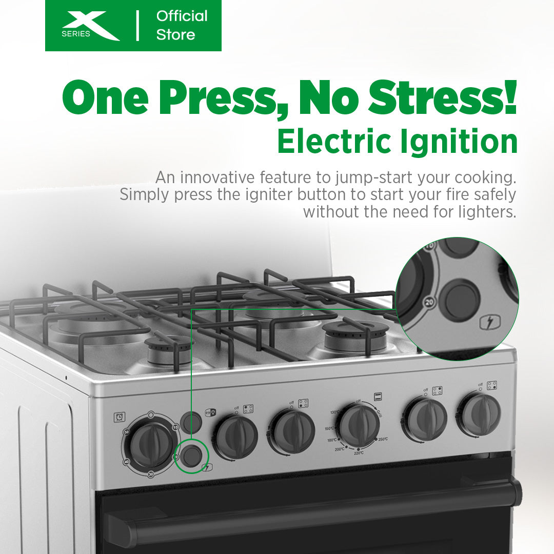 XTREME HOME 50cm Gas Range 4 Burner 55L Oven Free Standing Electric Ignition LPG Source | XGR-504G