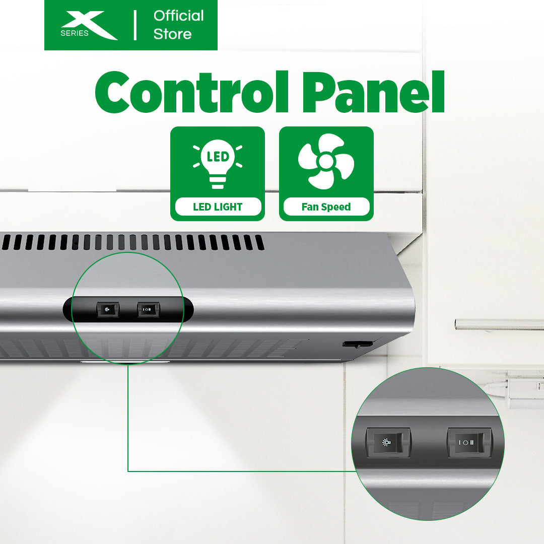 XTREME HOME 60cm Rangehood Wall-mount Stainless 2-Speed Mechanical Control w/ LED Light| XHOOD-60CM2