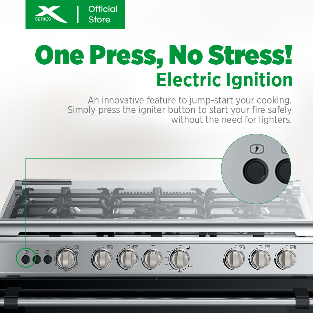 XTREME HOME 90cm Gas Range 5 Burner 115L Oven Electric Ignition LPG Source Panel Rotisserie | XGR-905G
