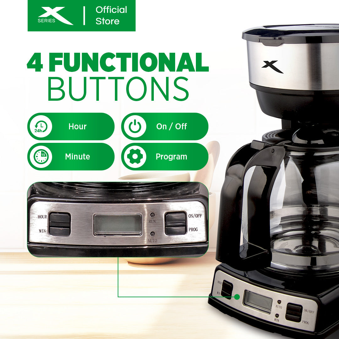 XTREME HOME 1.8L Coffee Maker 4-Functional Buttons Auto Shut-off & LCD Display | XH-COFFEEMAKER180L