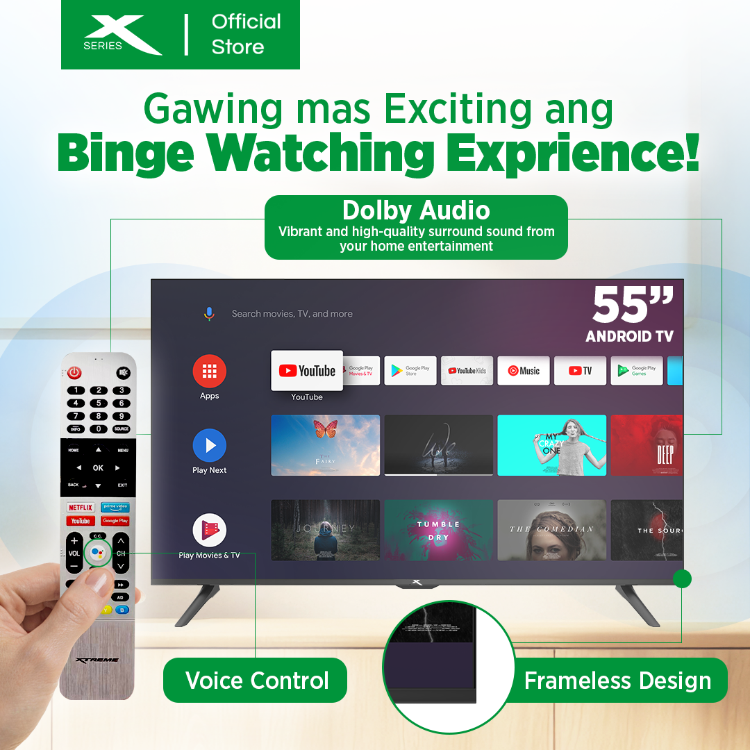 X-SERIES 55 inch LED TV Android 11.0 4K UHD Frameless with Free Wall Bracket (Black) | MF-5500SAX