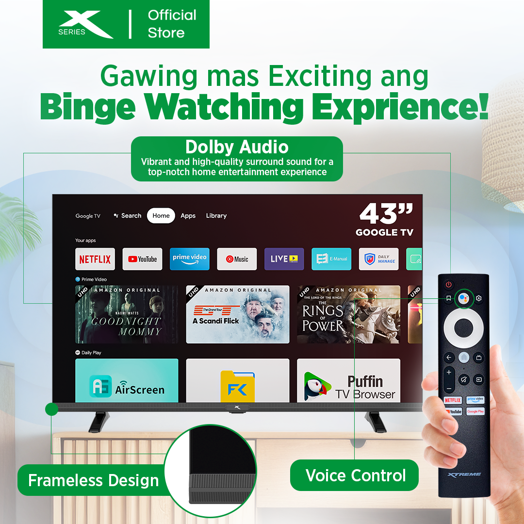 X-SERIES 43 inch Google TV Frameless Wi-Fi Netflix YouTube Google Play w/ Voice Control | MF-4300GOX