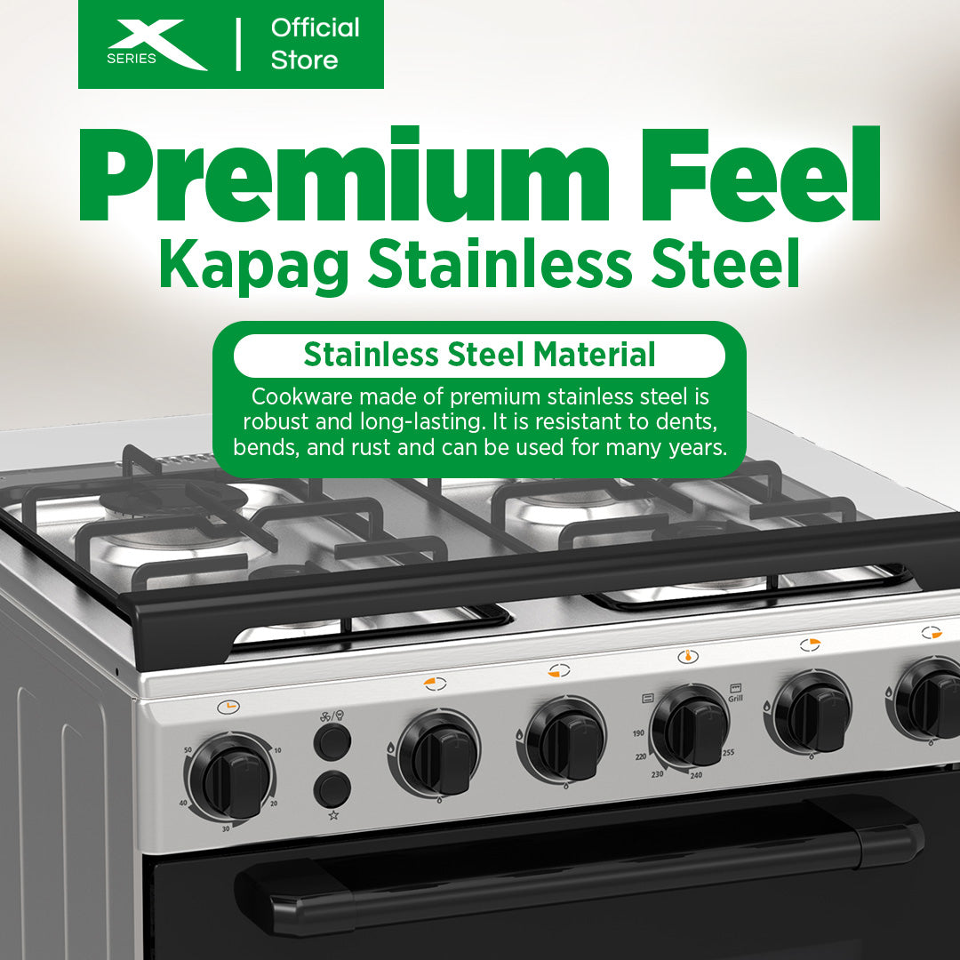 XTREME HOME 60cm Gas Range 4 Burner 67L Oven Electric Ignition LPG Source Panel Rotisserie | XGR-604G