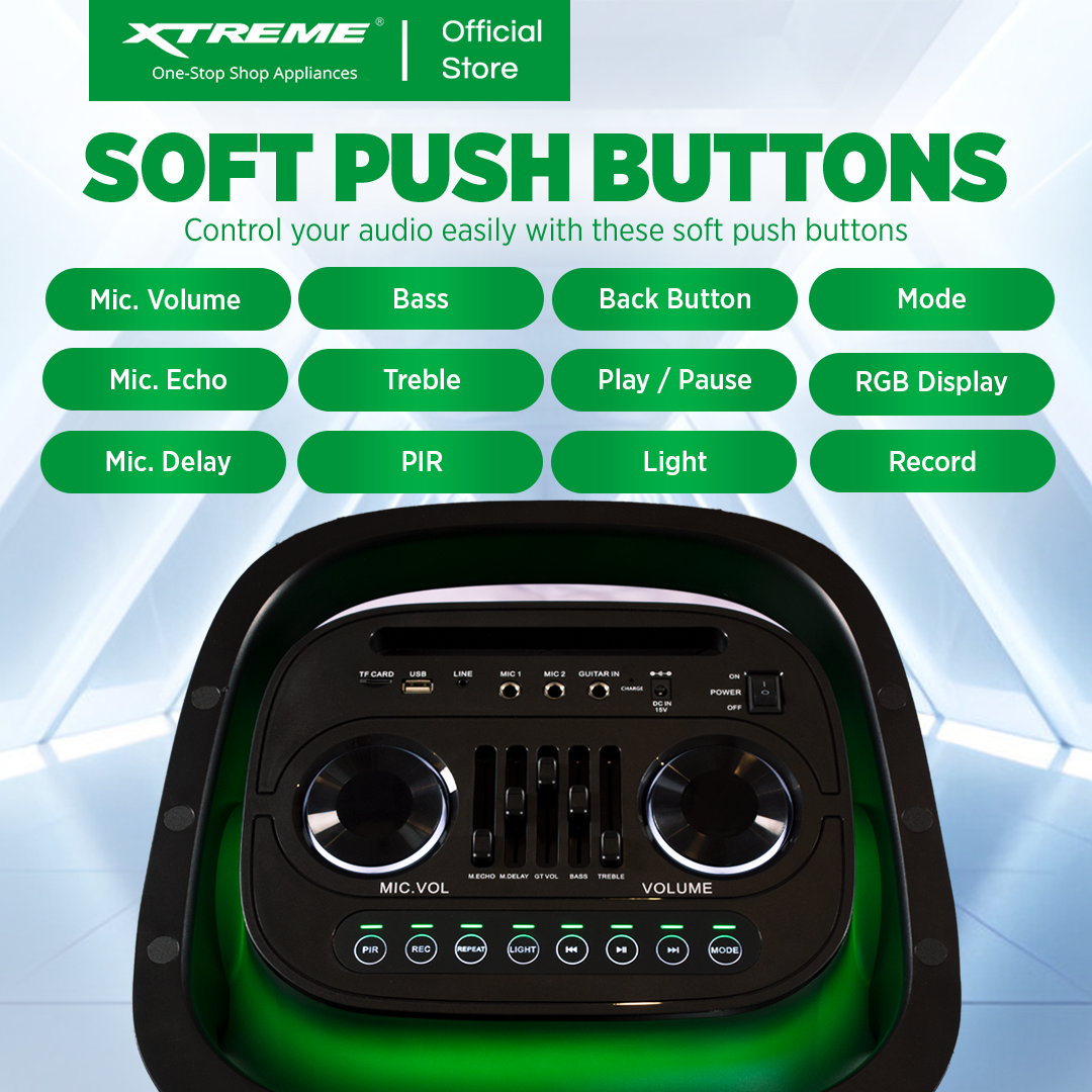 XTREME Rave 1400W Portable DJ Speaker with 2 Wireless Microphone (X-RAVE12)