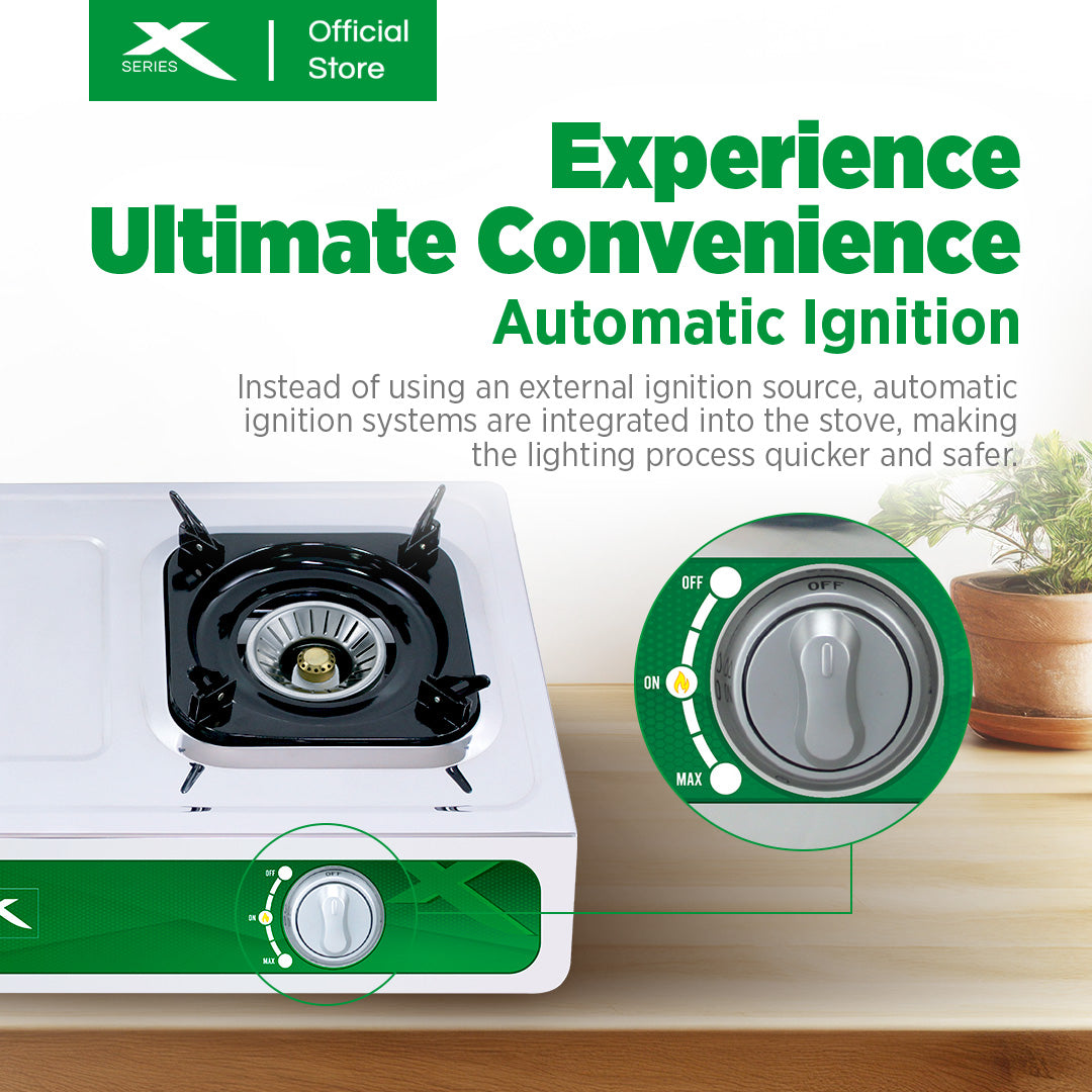 XTREME HOME Double Burner Gas Stove Cast Iron Stainless Steel Surface Automatic Ignition | XGS-2BECO