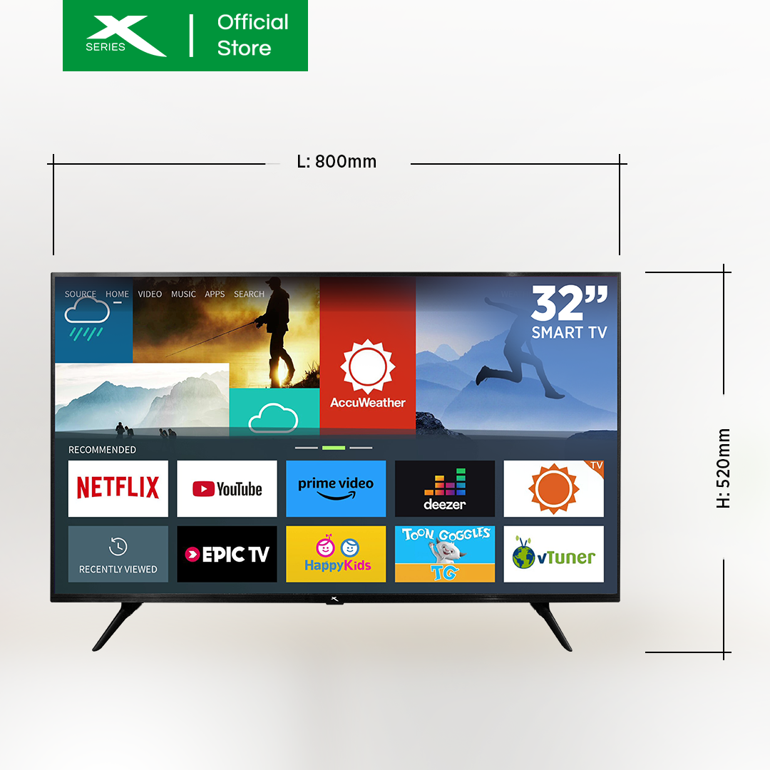 X-SERIES 32 inch LED TV Digital Smart HD Slim Bezel w/ Free Wall Bracket (Black) | MF-3200VX