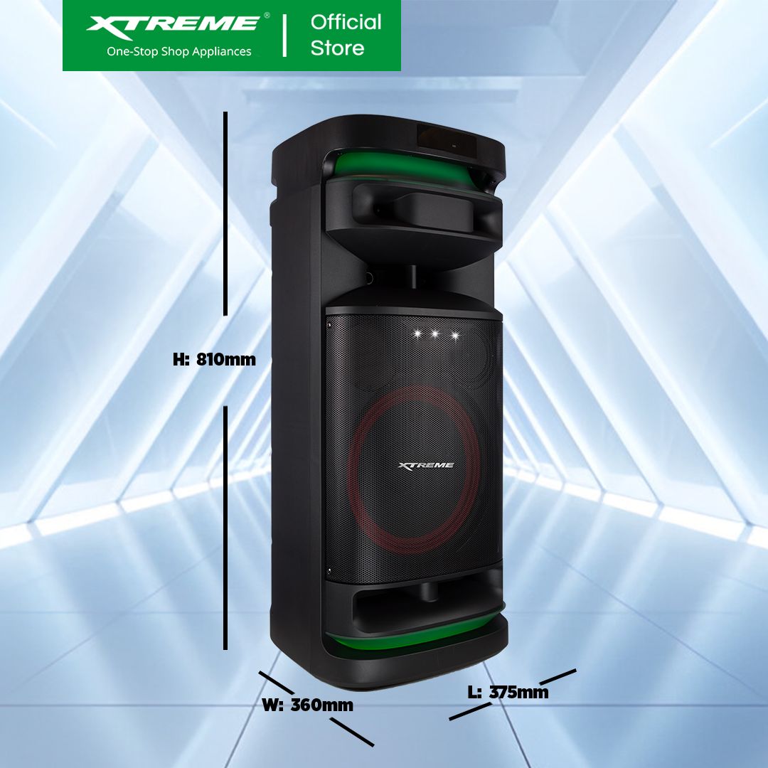 XTREME Rave 1200W Portable DJ Speaker with 2 Wireless Microphone (X-RAVE10)