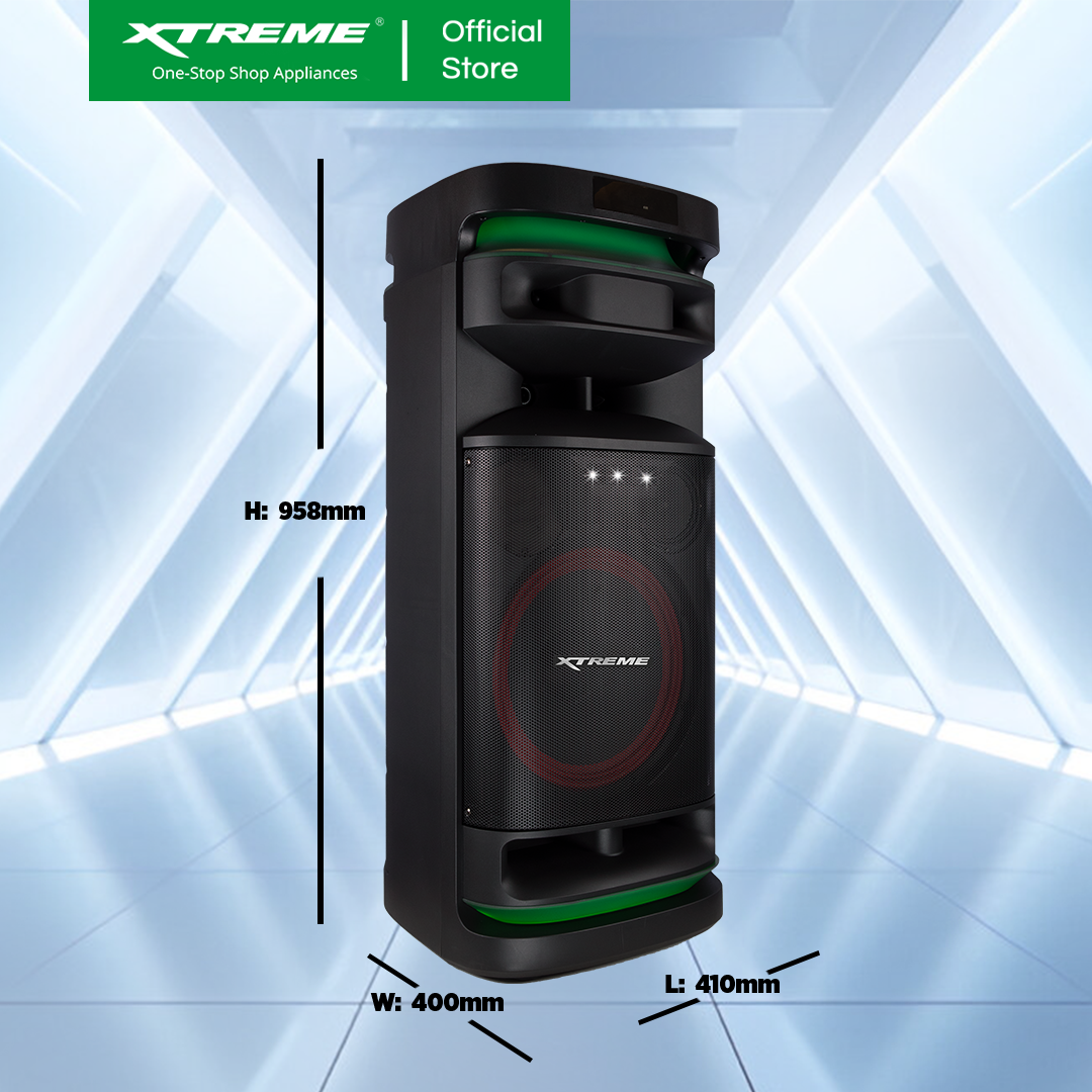 XTREME Rave 1400W Portable DJ Speaker with 2 Wireless Microphone (X-RAVE12)