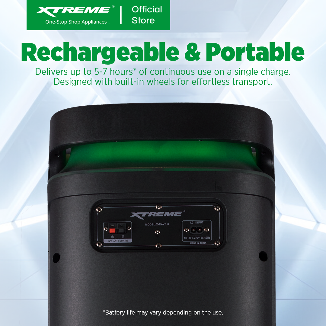 XTREME Rave 1200W Portable DJ Speaker with 2 Wireless Microphone (X-RAVE10)