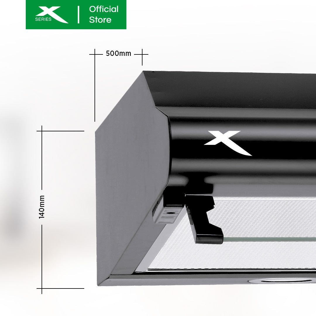 X-SERIES 60cm Slim Rangehood Wall-moun 1x65w Motor with 3 Speed Push Control (Black) | XHOOD-60CMSMX