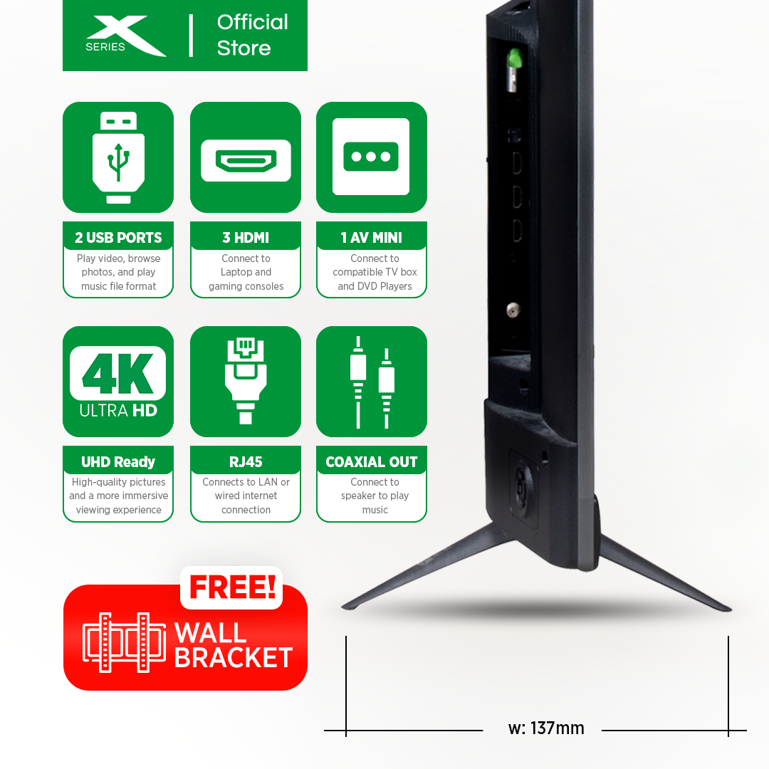 X-SERIES 50 inch LED TV Digital Smart 4K Ultra HD Slim Bezel w/ Free Wall Bracket | MF-5000VX