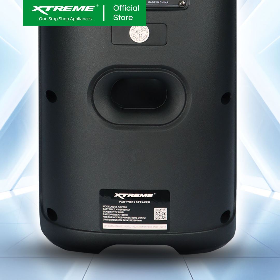 XTREME Rave 1000W Portable DJ Speaker with 2 Wireless Microphone (X-RAVE08)