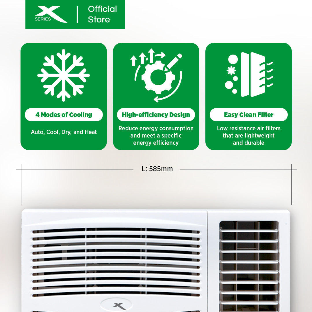 X-SERIES 1.5HP Window Type Aircon w/ Remote Control Energy Efficient (White) | XACWT15RX