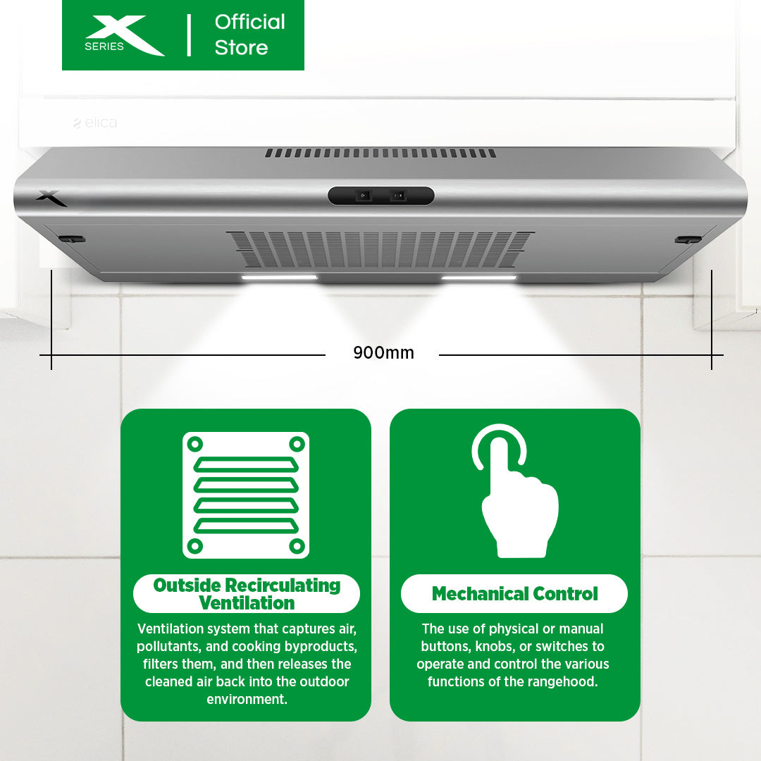 X-SERIES 90cm Rangehood Wall-mount Stainless Steel 3-Speed Button w/ LED Light | XHOOD-90CM2X