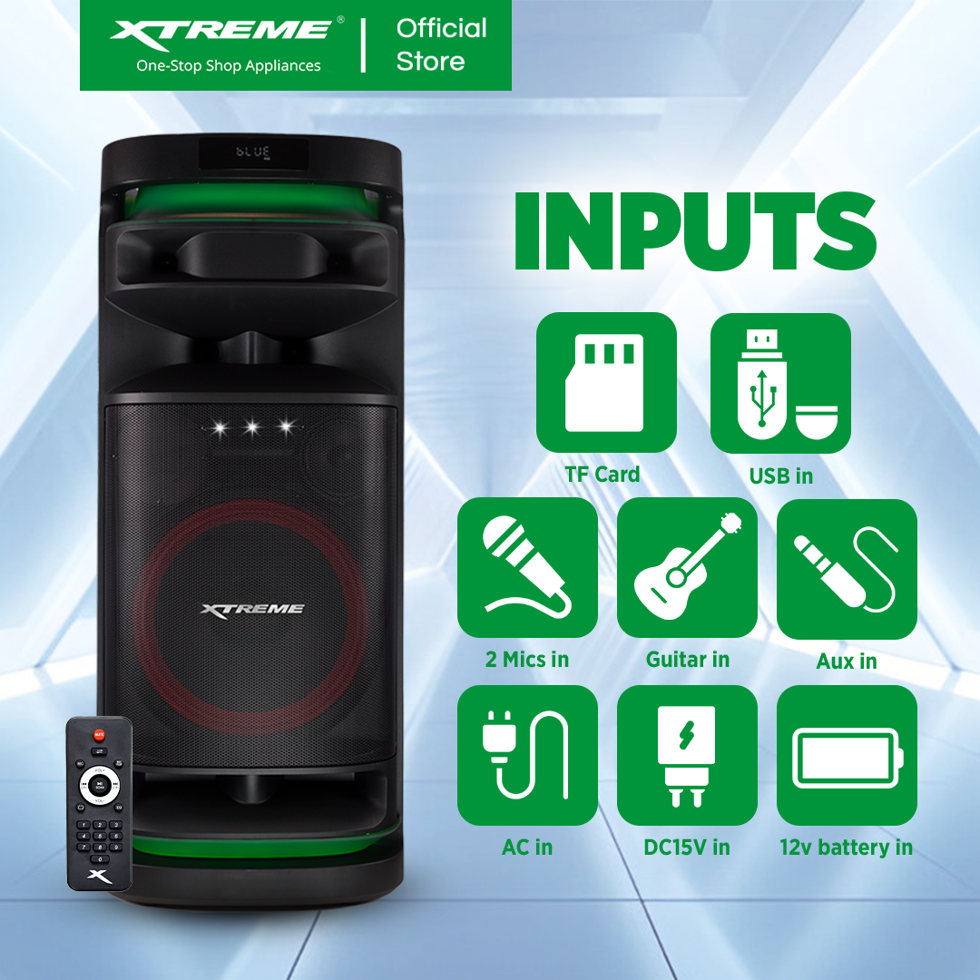 XTREME Rave 1400W Portable DJ Speaker with 2 Wireless Microphone (X-RAVE12)