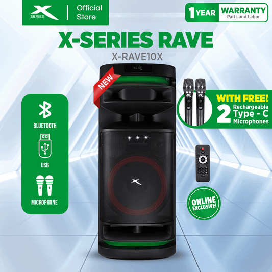 XTREME Rave Portable DJ Speaker with 2 Wireless Mic, Bluetooth, TF Card and Aux Input 1200W (X-RAVE10)