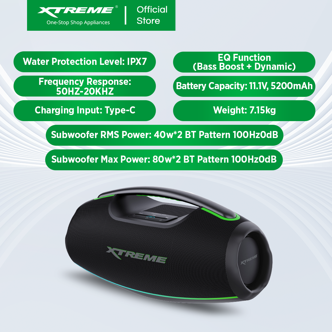 XTREME X-BOOM3 IPX7 WATERPROOF 5200mAh PORTABLE WIRELESS BLUETOOTH TWS SPEAKER WITH POWERBANK (X-BOOM3X)