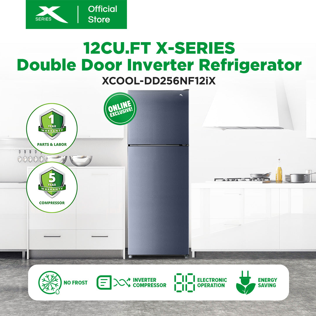 X-SERIES 12 CUFT. Double Door Inverter Refrigerator No Frost (Silver) | XCOOL-DD256NF12IX