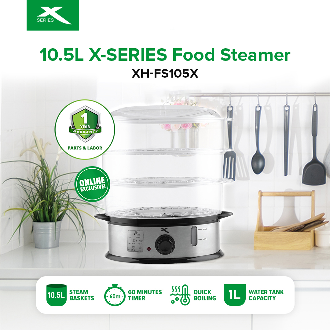 X-SERIES 10.5L Food Steamer Stainless Steel Housing Quick Boiling with Timer | XH-FS105X