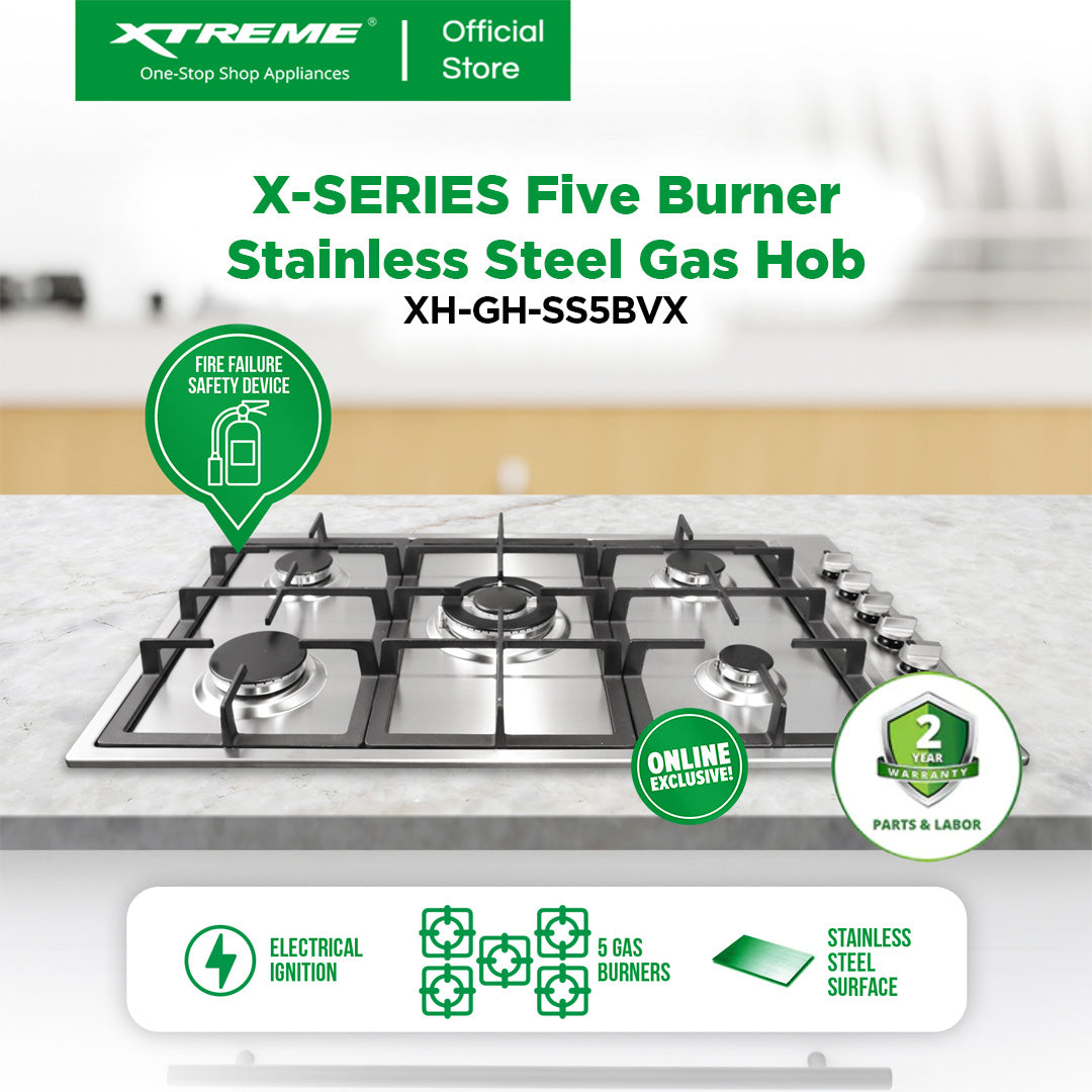 X-Series 5-Burner Stainless Steel Gas Hob | XH-GH-SS5BVX