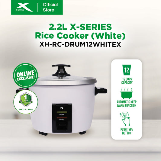 X-SERIES 2.2L Rice Cooker 12 Cups with Automatic Keep Warm Function (White) | XH-RC-DRUM12WHITEX