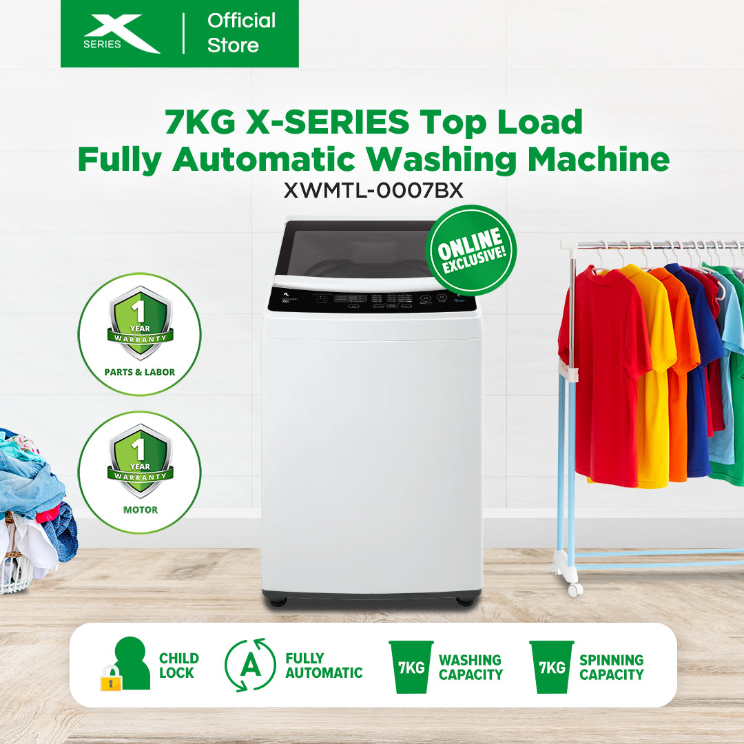 X-SERIES 7KG Top Load Automatic Washing Machine w/ Spin Dry (Black Cover) | XWMTL-0007BX
