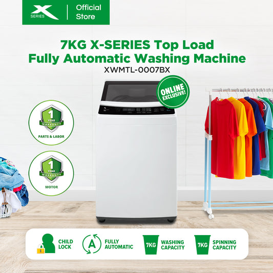 X-SERIES 7KG Top Load Automatic Washing Machine w/ Spin Dry (Black Cover) | XWMTL-0007BX