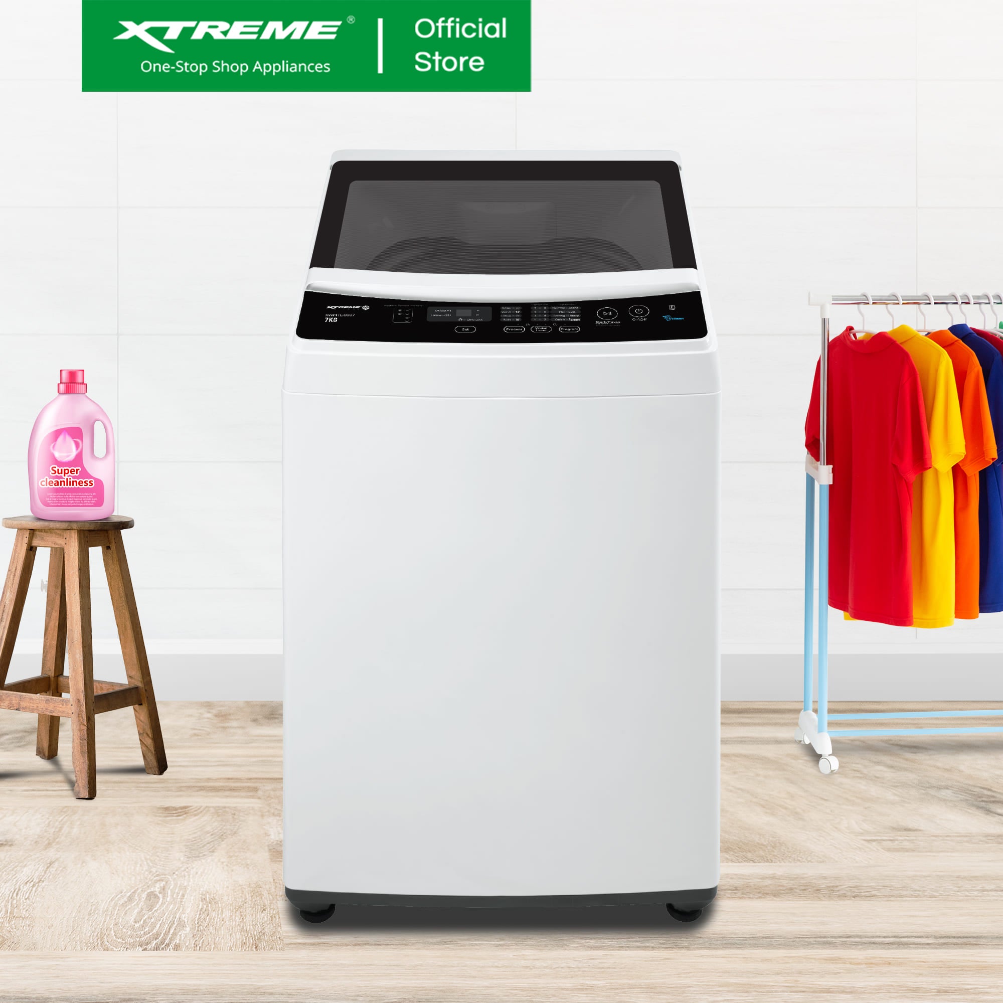 X-SERIES 7KG Top Load Automatic Washing Machine w/ Spin Dry (Black Cover) | XWMTL-0007BX