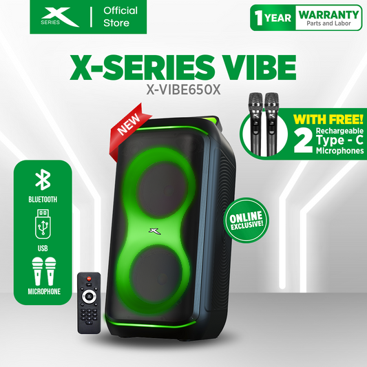 X-SERIES 800W Portable Karaoke Speaker with Free2 Wireless Mic, TF Card, Aux Input & USB (X-VIBE650)