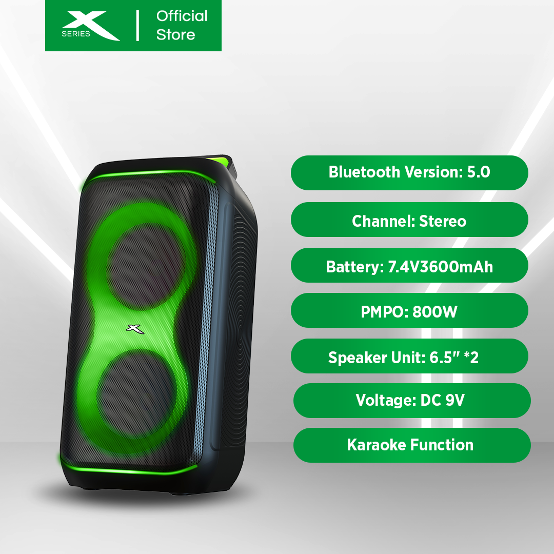 X-SERIES 800W Portable Karaoke Speaker with Free2 Wireless Mic, TF Card, Aux Input & USB (X-VIBE650)