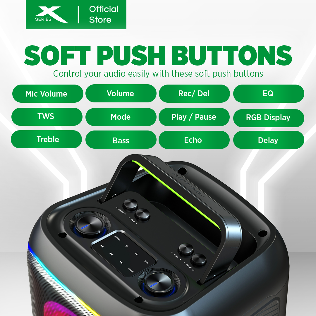 X-SERIES 800W Portable Karaoke Speaker with Free2 Wireless Mic, TF Card, Aux Input & USB (X-VIBE650)